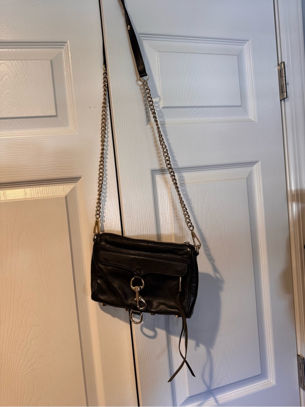 Rebecca Minkoff Black Leather Shoulder Bag with Silver Chain